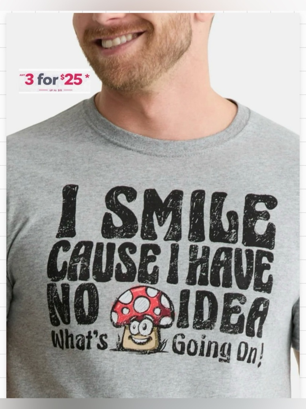 Grey Mushroom Smile Print t shirt